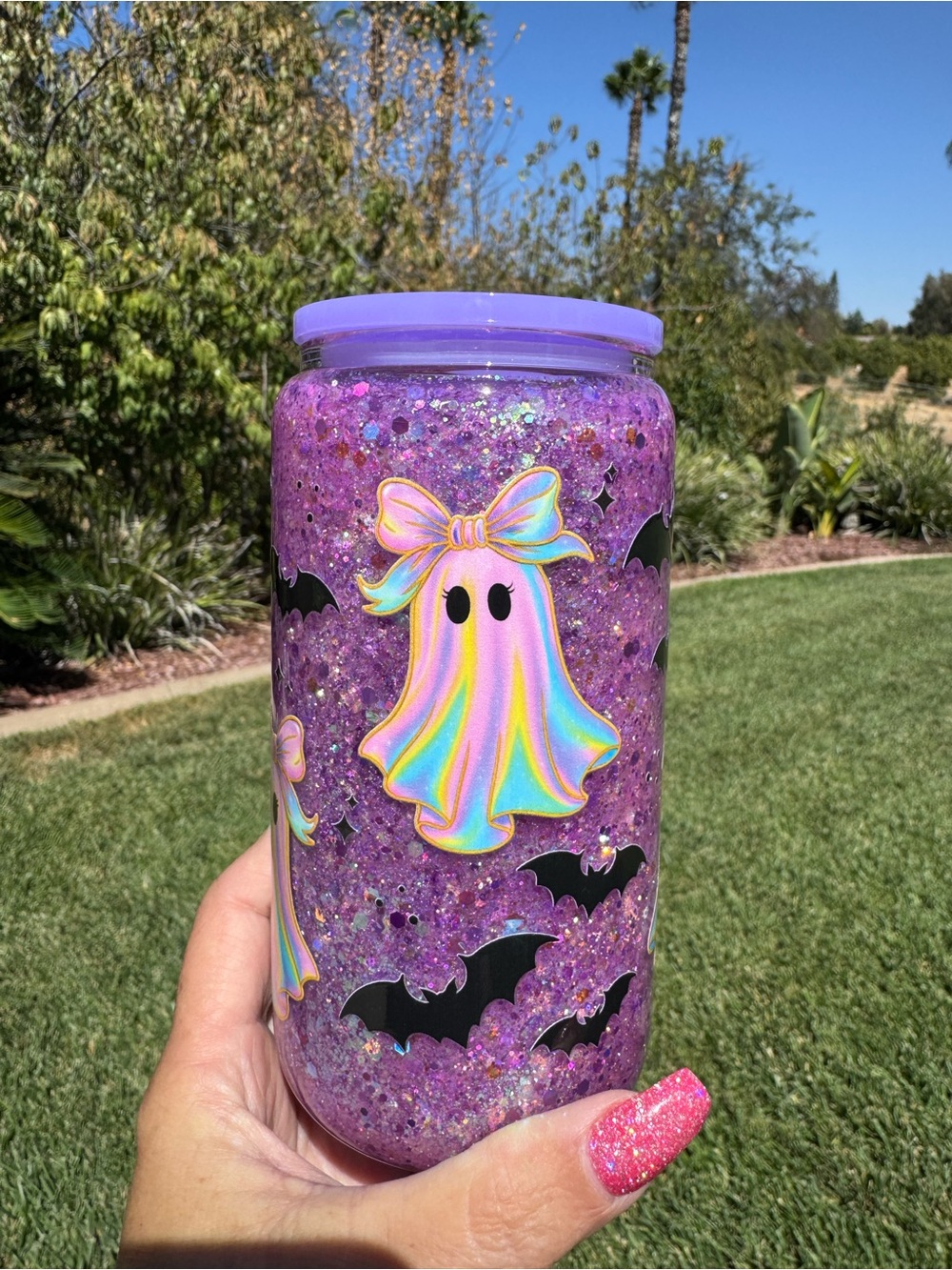 Cute ghost and bats snow globe tumbler 16oz